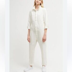 White Women's Long-Sleeve Utility Jumpsuit